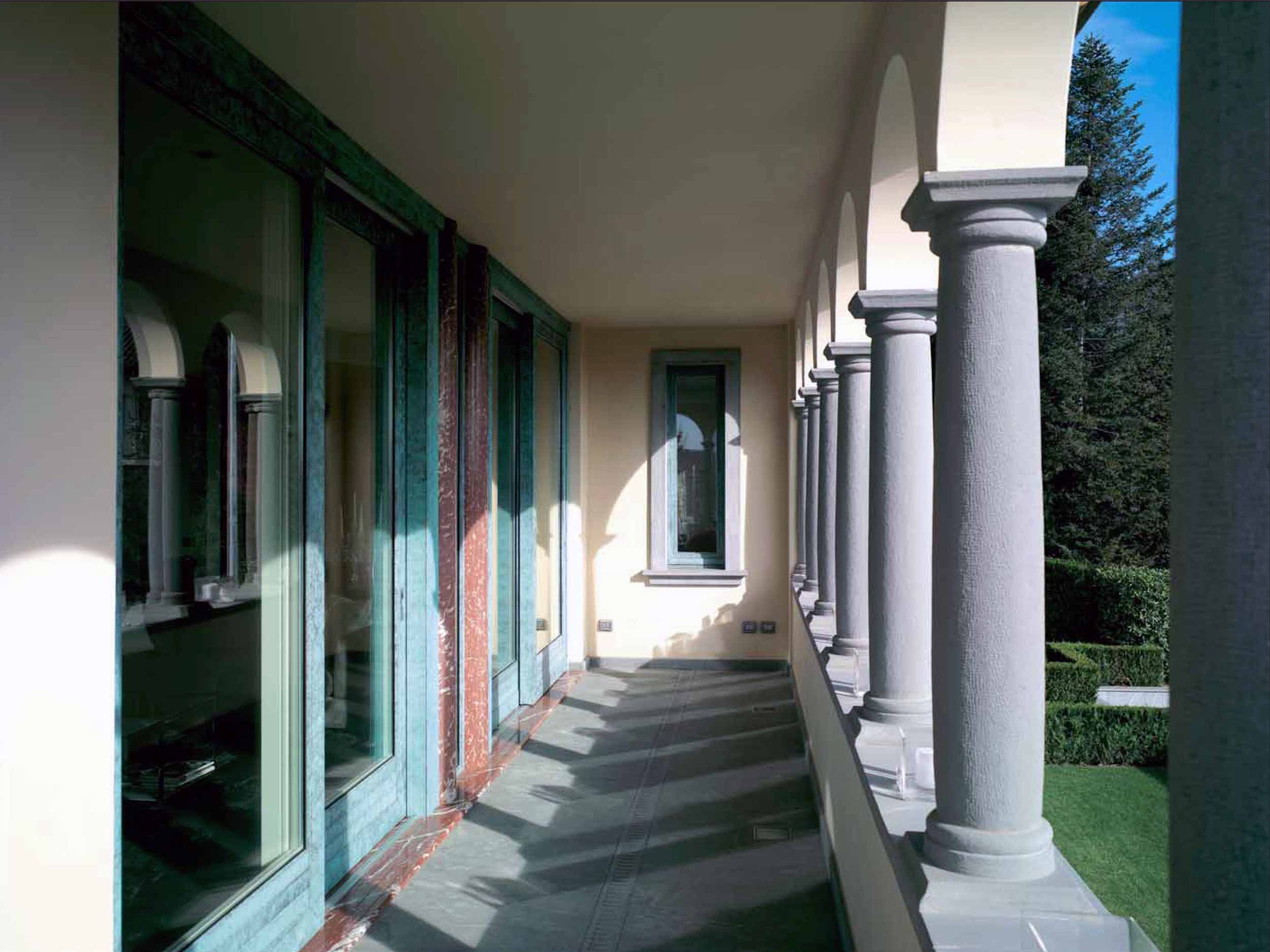 View of the external portico of Villa Bergamo with sliding doors
