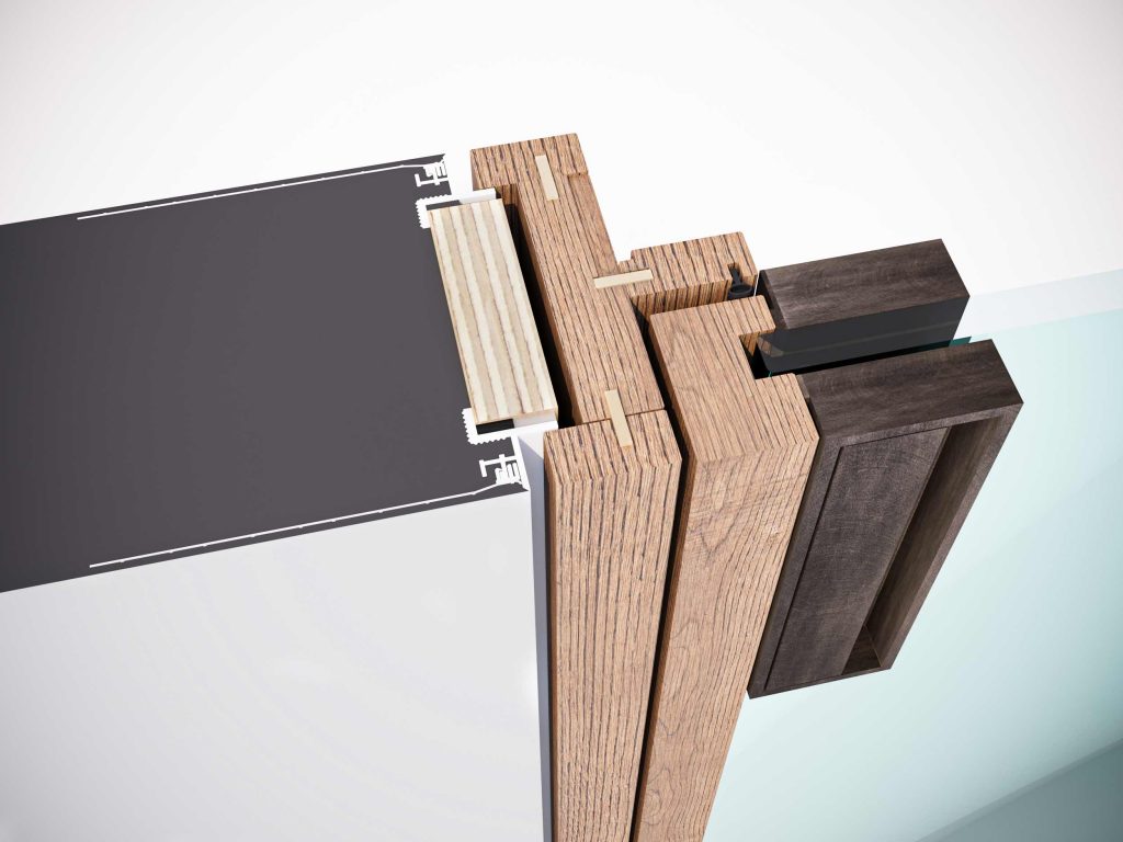 Technical node of the classic flush-to-wall fixed frame of the Lady swing door