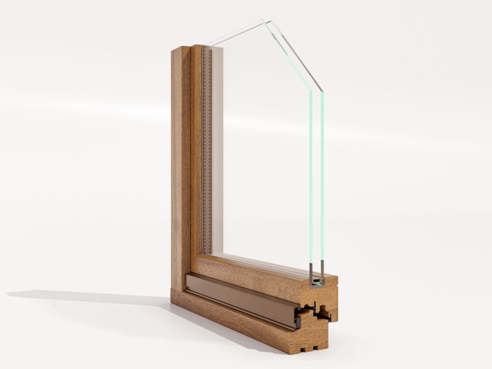 Klima 80 Slim corner unit with modern glazing bead and aluminum drip, external view
